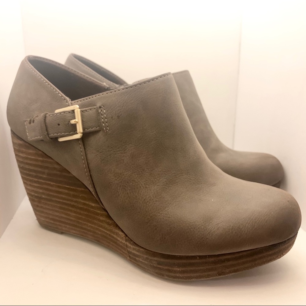 Tan wedge ankle booties
